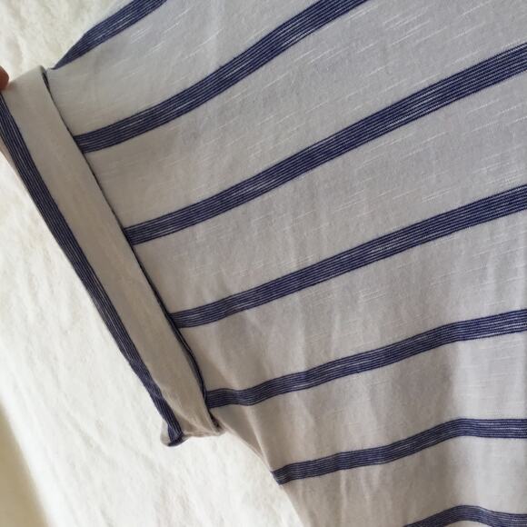 Chico's White and Blue Striped Crisscross Back Hi/Lo Tunic - Picture 2 of 16